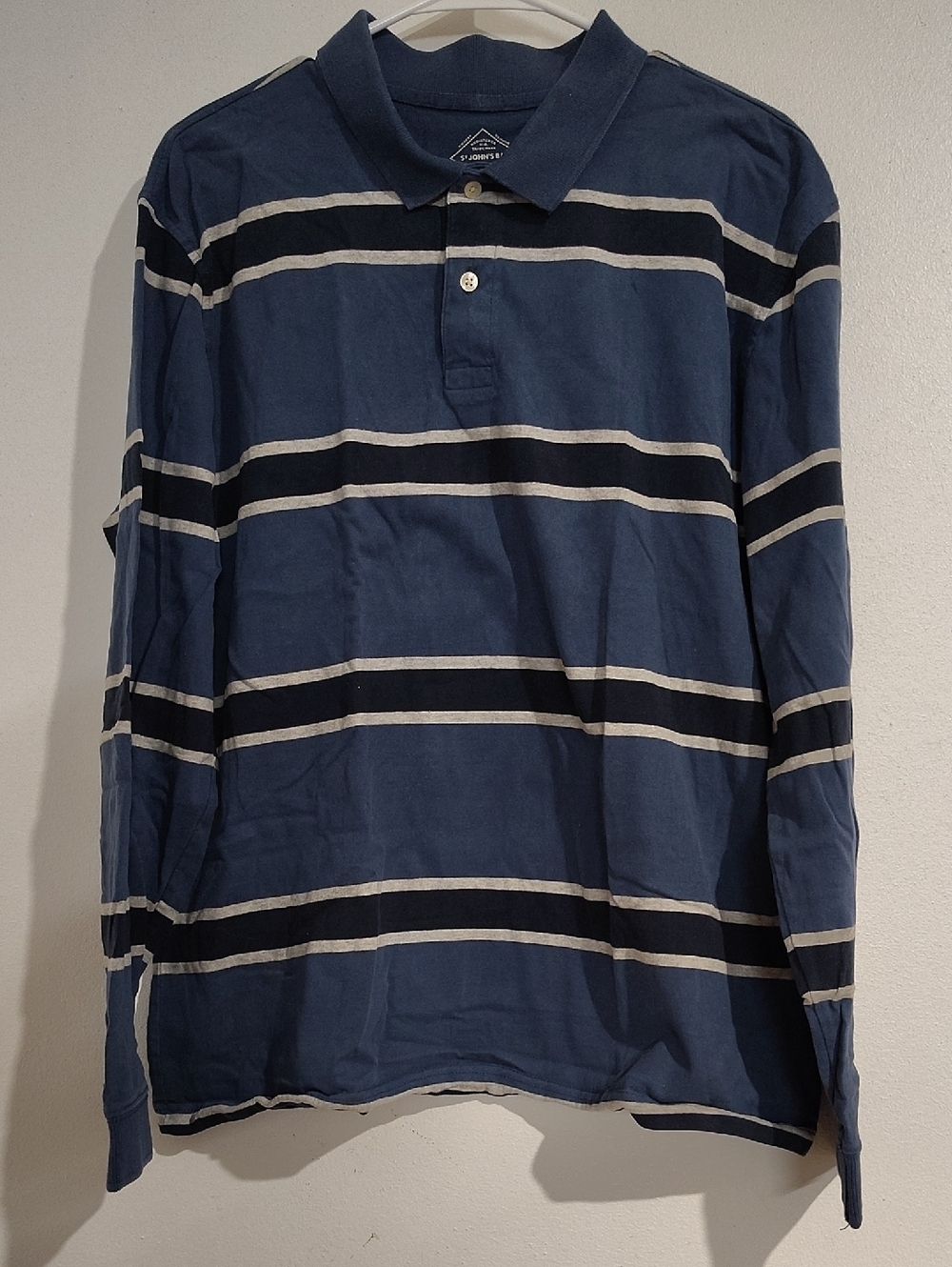 St. John's Bay Legacy Polo Navy and White Striped Long-Sleeve Polo
